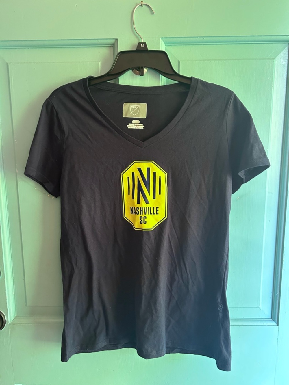 Nashville SC Women's V-Neck Jersey Tee in Navy and Yellow